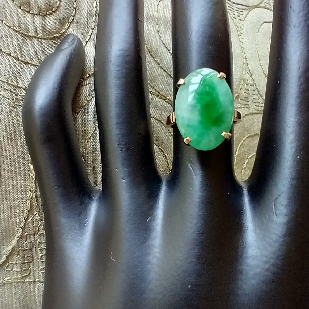 Ring 14k gold Jade Stone Large Oval 16x12mm Jade Ctr  stone - Picture 6 of 12